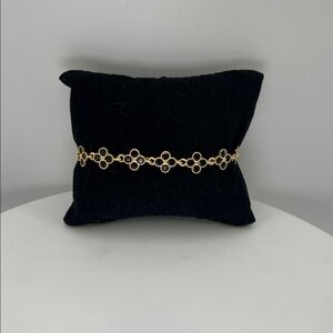 118. 18k Gold Plated and Onyx Clover Bracelet 8” - 9 1/2”
